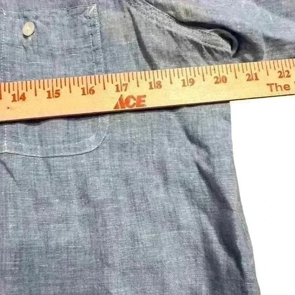 Foxcroft Women's Linen Chambray Button-up Collared Shirt Size 10 Blue Casual - Picture 4 of 8